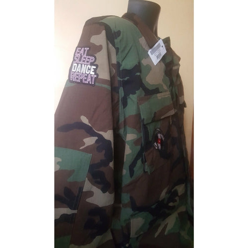 Camouflage House Music Army Jacket with dance patches with FREE SHIPPING!