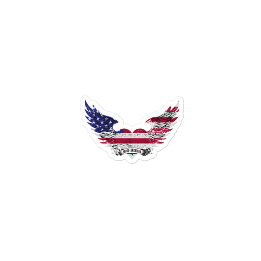 PROUD AMERICAN HEART FLAG AND EAGLE WINGS Bubble-free stickers