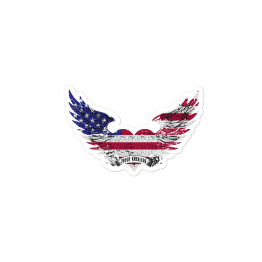 PROUD AMERICAN HEART FLAG AND EAGLE WINGS Bubble-free stickers