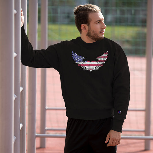 PROUD AMERICAN HEART FLAG AND EAGLE WINGS AGED  Champion Sweatshirt
