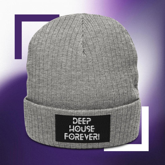 Deep House Forever Embroidered  Ribbed Knit Beanie
