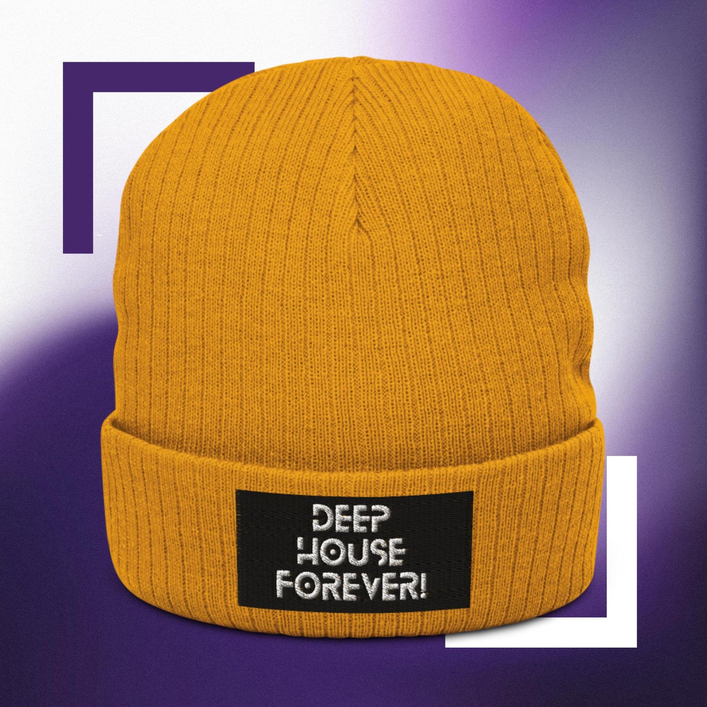 Deep House Forever Embroidered  Ribbed Knit Beanie