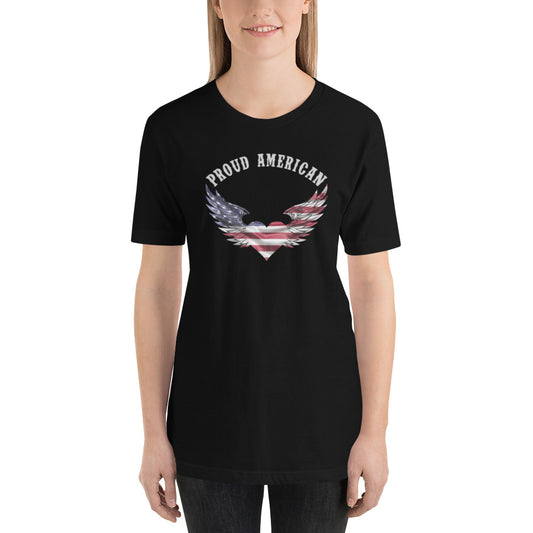 PROUD AMERICAN HEART FLAG AND EAGLE WINGS Unisex t-shirt
