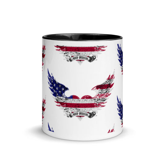 PROUD AMERICAN HEART FLAG AND EAGLE WINGS AGED Mug with Color Inside